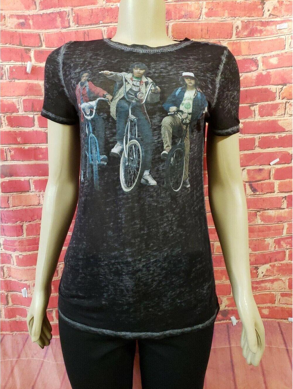 Netflix Stranger Things Women's Gray Burnout T-Shirt "Boys Bikes" Size Small